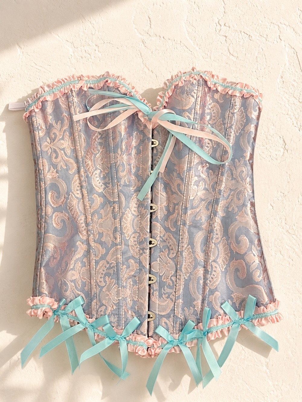 Vintage Pastel Corset Bustier Fairycore Coquette Ribbon Lace Top XS
